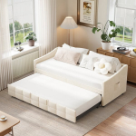 I&scaron;skleidžiama sofa-lova 90x200 cm - I&scaron;skleidžiama sofa-lova - Paauglio lova - Aksominė - Smėlio spalvos