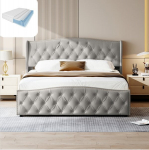 Lova 140&times;200 CM, su čiužiniu, hidrauliniu pakėlimo mechanizmu, pilka, aksominis audinys