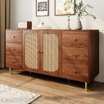 Rattan komoda, 160x40x90 cm, spintelė su stalčiais, ruda