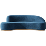 Mėlyna aksominė kampinė sofa mėnulio formos