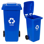 Trash Bin Container 120L Blue Paper with Rubber Wheels