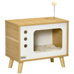 Kačių namas TV dizainas, su kamuoliu ir pagalvėle, 50x28x43 cm, eik/rož/balta