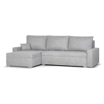 Kampinė sofa-lova MATI &scaron;viesiai pilkas audinys 140x200 miegamoji vieta patalynės dėžė