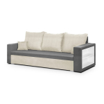 Miegamoji sofa SAM1, 3 vietų, kreminės/&scaron;viesiai pilkos spalvos apmu&scaron;alai, su daiktų laikymo vieta, modernaus dizaino