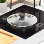 Keptuvė granito gili su stikliniu dangčiu BLACK LINE 28 cm 35 l juoda Orion