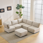 Modulinė sofa, medinis rėmas, lino audinys, 308x152x77 cm, 6 moduliai