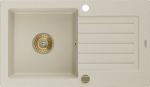 Mexen Pablo granitinis plautuvė vienos kameros su nuvarvėjimu 752 x 436 mm, smėlio spalvos, sifonas auksinis - 6510751010-69-G, 752 x 436 x 161 mm