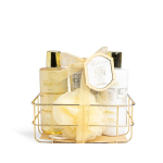 Kūno priežiūros rinkinys IDC Institute Scented Bath moterims: du&scaron;o želė, 200 ml + kūno balzamas, 200 ml + rankų kremas, 100 ml + vonios kempinė, 1 vnt, vonios krep&scaron;elis, 1 vnt.