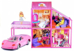 Folded Large Villa for Dolls 76 cm + Pink Car + Accessories