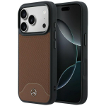 Mercedes Leather Wood Effect and Curve MagSafe dėklas iPhone 17 Pro telefonui, rudas