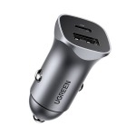 Dvipusis USB-C USB automobilių įkroviklis, 24W, pilkas