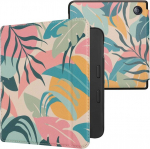 Kwmobile dėklas-knygelė, suderinamas su Kobo Libra 2 - Ereader dėklas - Tropical Jungle Pink Yellow Green