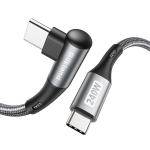 Silkland usb c į usb c kabelis 0.5 m kampinis 240 w, pd 3.1 & qc 4.0+, usb c kabelis 50 cm 90 laipsnių android automobiliui, carplay, iphone 16/15, samsung s24 ultra s23-s21, macbook pro/air, ipad pro/air/mini