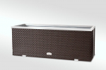 Lauko vazonas i&scaron; poliuretano su aliuminio metalo apdaila 98 cm x 25 cm x 34 cm, ūminė ruda