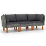 Trivietė sodo sofa su pagalvėlėmis, pilka