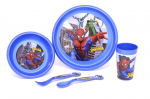Indų rinkinys I&scaron; 5 dalių. (lėk&scaron;tė, dubuo, vir&scaron;us, &scaron;auk&scaron;tas, &scaron;akutė), plastikas, Disney Spiderman