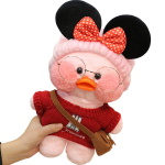 Mink&scaron;tas pliu&scaron;inis ančiukas lalafanfan su raudonu megztiniu, 32cm