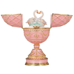 Faberge stiliaus muzikinis kiau&scaron;inis, papuo&scaron;alų dėžutė su dviem gulbėmis