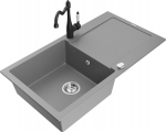Granitinė virtuvinė plautuvė Mexen Leo su mai&scaron;ytuvu ir sifonu, Grey+Black