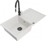 Granitinė virtuvinė plautuvė Mexen Leo su mai&scaron;ytuvu ir sifonu, White+Black