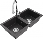 Granitinė virtuvinė plautuvė Mexen Mario su mai&scaron;ytuvu ir sifonu, Black granite+Chrome