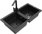 Granitinė virtuvinė plautuvė Mexen Mario su mai&scaron;ytuvu ir sifonu, Metallic black/silver+Black