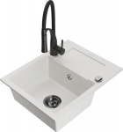 Granitinė virtuvinė plautuvė Mexen Enzo su mai&scaron;ytuvu ir sifonu, White+Black