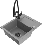 Granitinė virtuvinė plautuvė Mexen Enzo su mai&scaron;ytuvu ir sifonu, Grey+Black