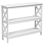 Costway konsolinis stalas &scaron;oninis stalas pramoninio dizaino su lentyna prie&scaron;kambario stalas 100 x 33 x 80 cm baltas