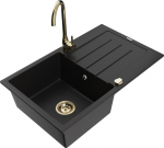 Granitinė virtuvinė plautuvė Mexen Bruno su mai&scaron;ytuvu ir sifonu, Black+Gold