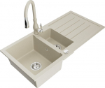 Granitinė virtuvinė plautuvė Mexen Andres su mai&scaron;ytuvu ir sifonu, Beige