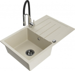 Granitinė virtuvinė plautuvė Mexen Bruno su mai&scaron;ytuvu ir sifonu, Beige+Black/Chrome
