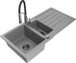 Granitinė virtuvinė plautuvė Mexen Andres su mai&scaron;ytuvu ir sifonu, Grey+Black/Chrome