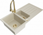 Granitinė virtuvinė plautuvė Mexen Andres su mai&scaron;ytuvu ir sifonu, Beige+Gold