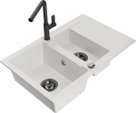 Granitinė virtuvinė plautuvė Mexen Gaspar su mai&scaron;ytuvu ir sifonu, White+Black