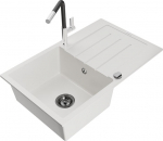 Granitinė virtuvinė plautuvė Mexen Bruno su mai&scaron;ytuvu ir sifonu, White+Black/Chrome