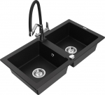 Granitinė virtuvinė plautuvė Mexen Mario su mai&scaron;ytuvu ir sifonu, Black+Black/Chrome