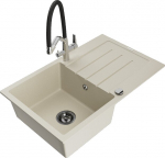 Granitinė virtuvinė plautuvė Mexen Bruno su mai&scaron;ytuvu ir sifonu, Beige+Black/Chrome
