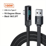 USB-A į USB-C greito įkrovimo laidas,  Juoda