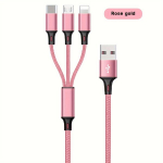 3-in-1 greito įkrovimo kabelis universalus suderinamumas iPhone Type-C Micro USB,  Rose Golden
