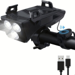 LED dviračių žibintų rinkinys su laikikliu,  Juoda