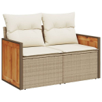 Dvivietė sodo sofa，Lauko sofa su pagalvėlėmis, smėlio spalvos, poliratanas CFE98744