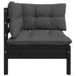 Kampinė sodo sofa，Lauko sofa su pagalvėlėmis, juoda, pu&scaron;ies masyvas CFE53814