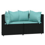 Kampinės sofos，Lauko sofa su pagalvėlėmis, 2vnt., juodos, poliratanas CFE32788