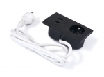 Įleidžiamas baldinio tipo dvigubas elektros lizdas su 2 Usb, juodas