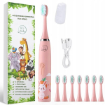 Vaiki&scaron;kas elektrinis dantų &scaron;epetėlis Heelly Rabbit, su 8 antgaliais, 4 režimai, su dėklu, rožinis