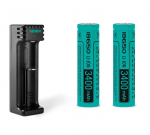Baterijų įkroviklis U101 įkraunamiems akumuliatoriams Li-ion/IMR ir Ni-MH/Cd, Videx + baterijos 18650, 3400mAh, 3,7V (2 vnt.)