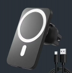 Magnetinis automobilinis telefono laikiklis su įkrovimu juodas