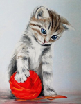 Deimantinės mozaikos rinkinys Katytė su raudonu kamuoliuku, 40x50 cm