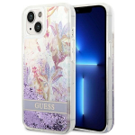 Dėklas telefonui GUESS Flower Liquid Glitter Hardcase - iPhone 14 Plus, violetinė